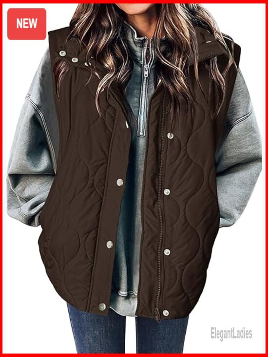 Jackets & Blazers - Women's Sleeveless Puffer Vest Quilted Jacket Lightweight Snap Zip Up